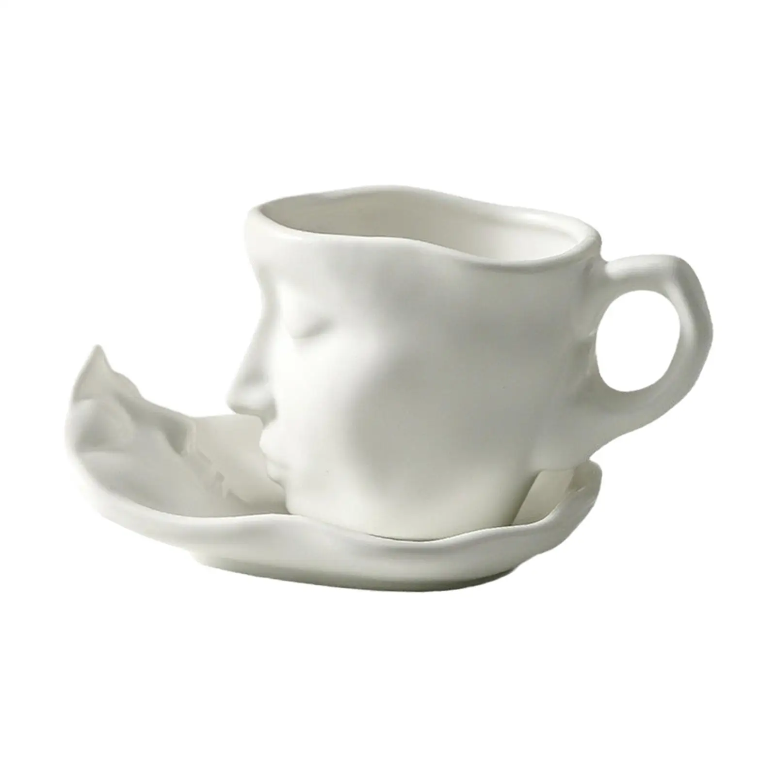 Porcelain Coffee Mug with Saucer Creative Face Design for Cappuccino Tea Drinks Elegant Tableware Gift