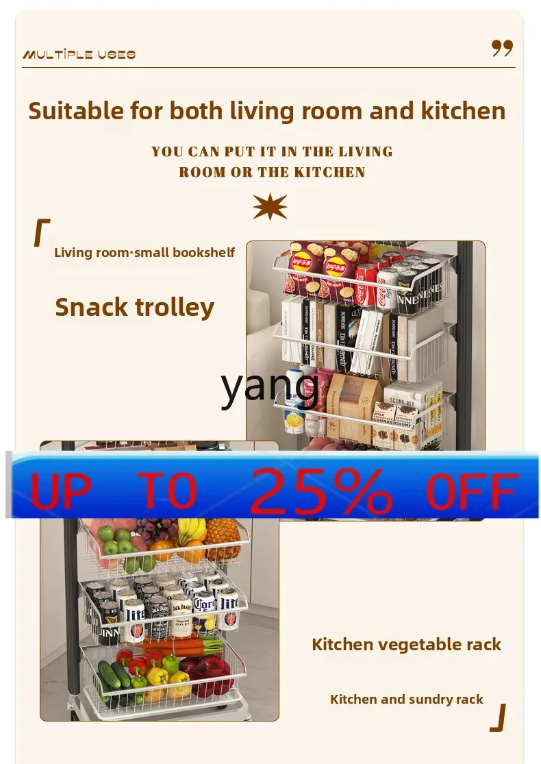

Lmm snack trolley rack multi-layer living room stainless steel pulley removable