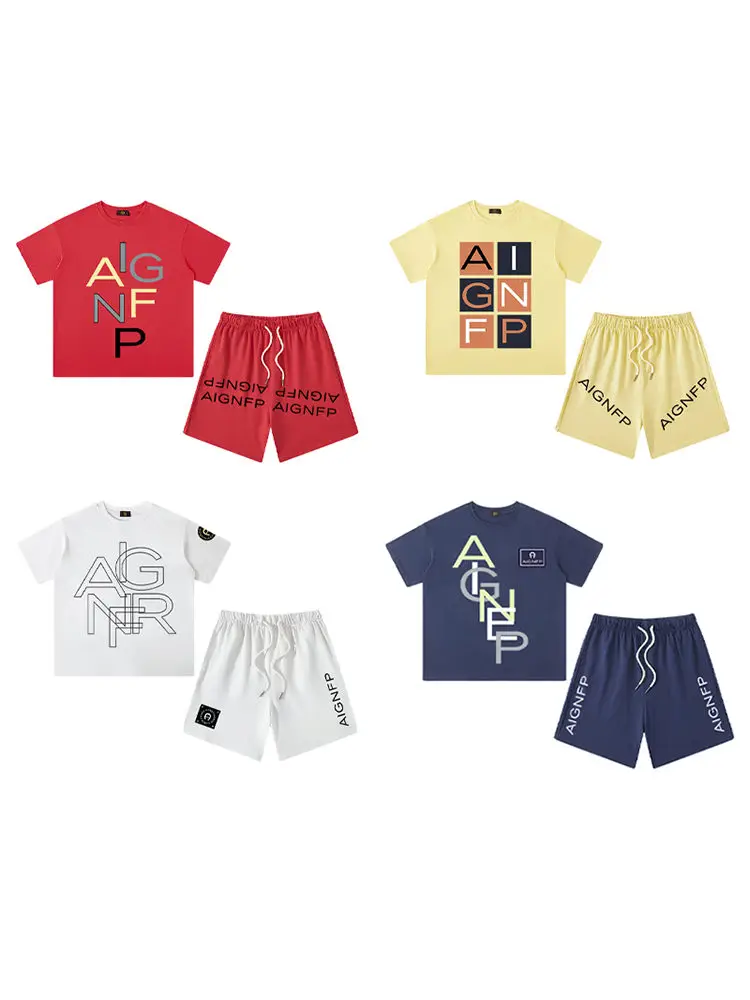 

2025 Fashion Kids Summer Clothes Tees Set Casual Streetwear Boys T-shirt Shorts 2Pcs Letter Print Short sleeve Cotton Tops Suit