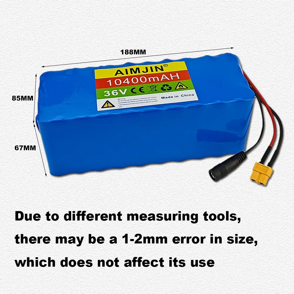 Baterias de alta potência com proteção BMS e carregador, 36V, 10400mAh, 18650, 10S4P, 500W