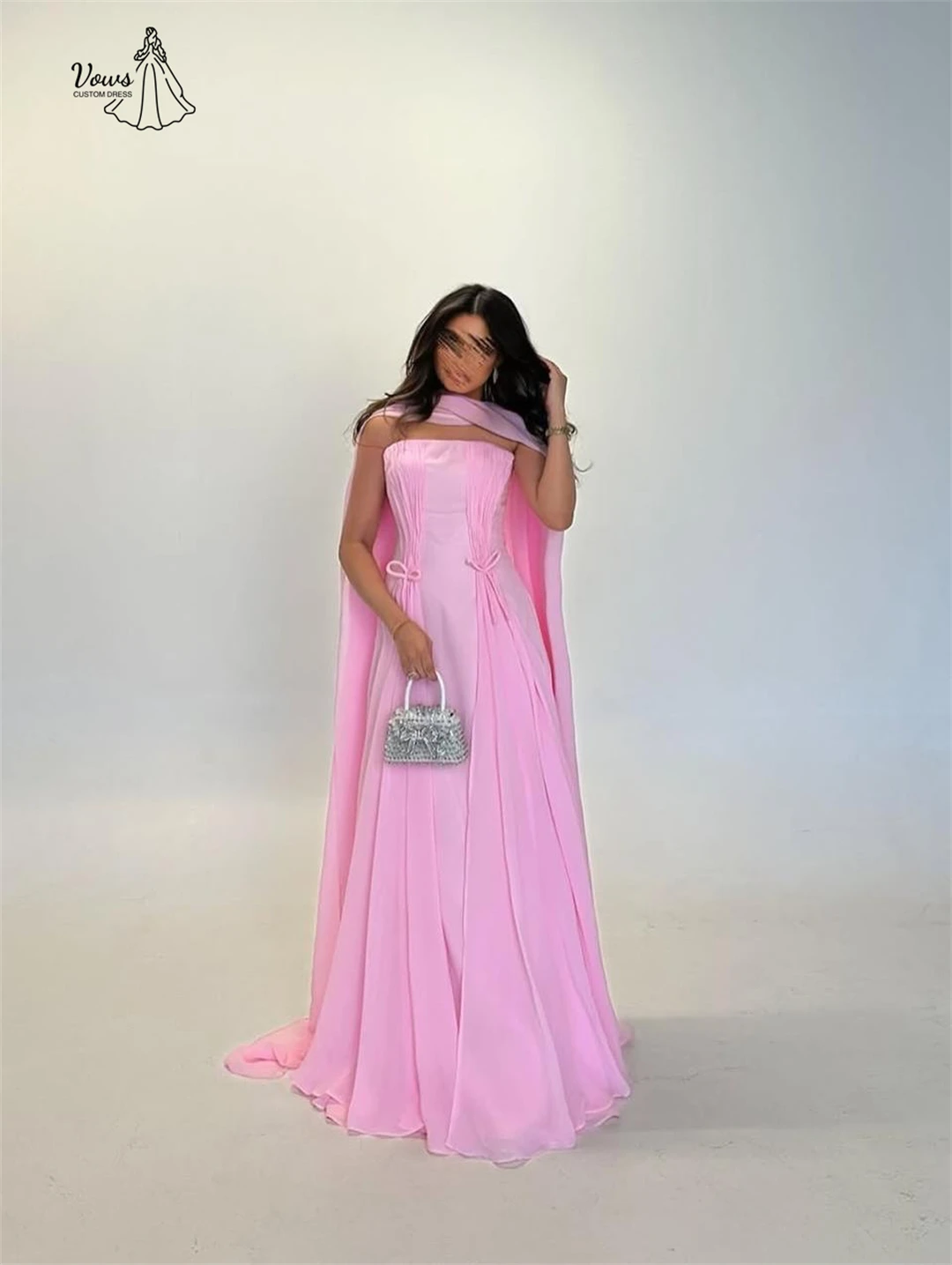 ชุดราตรีสั่งตัดพิเศษ ชุดเดรสหรูหรา ผ้าชีฟอง ชุดเดรสทรงเอ สำหรับ. ชุดเดรสงานแต่งงานผู้หญิง ผ้าริบบิ้นสีชมพู ชุดราตรีหรูหรา