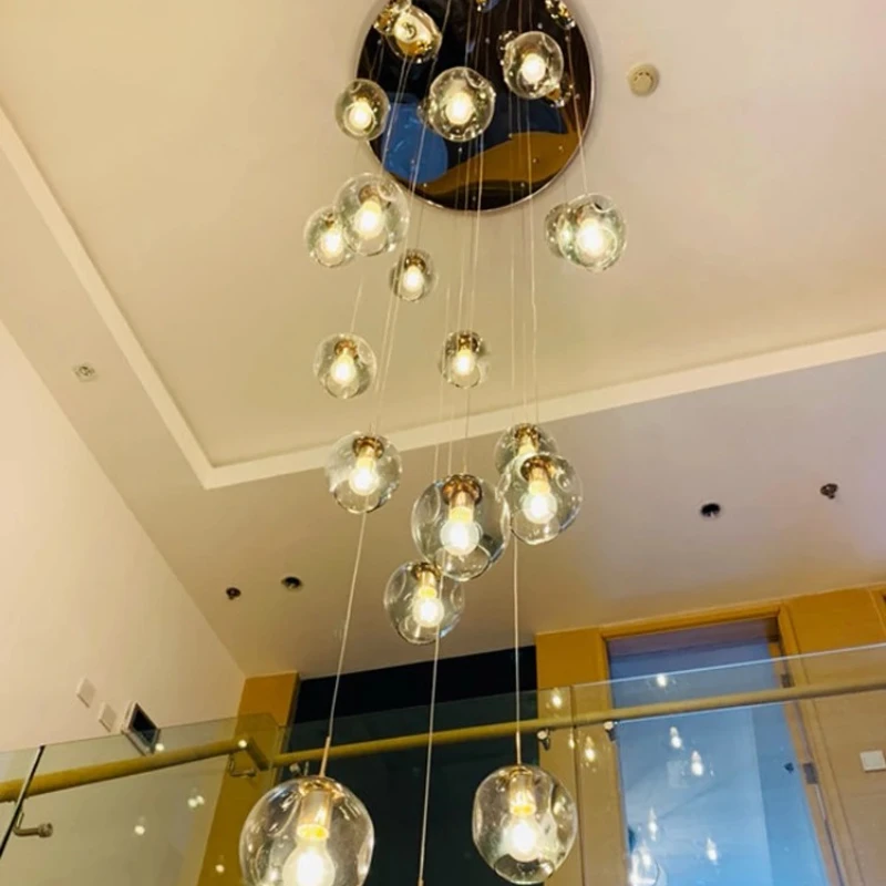 

New Modern Spiral Staircase Lighting Chandelier Long Chandelier Living Room Villa Loft Dining Room Crystal Atmosphere Ball Lamp