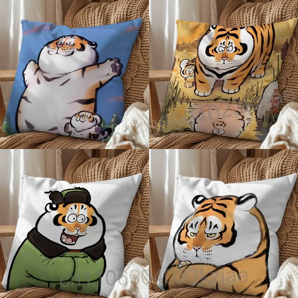

cute Alexander chubby Fat Tiger Pillow Case Square Double-Sided Printing Short Plush Sofa Cushion Cover Bedroom Bedside Pillow