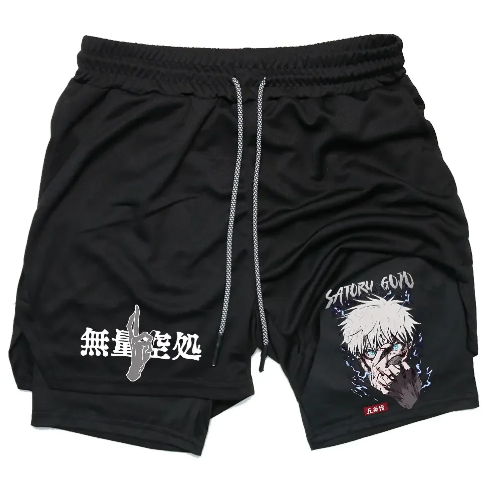 Joggings shorts Anime 2 in 1 Gym Shorts Compression Stretchy Sports Shorts Fitness Workout Men's Performance Shorts