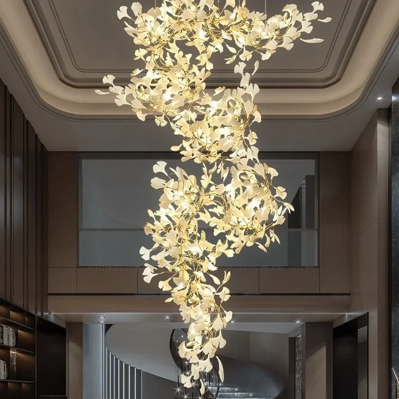 Modern Simple Duplex Floor Chandelier for Loft Staircase Villa Ceiling Living Room Customized Home Lighting Fixture