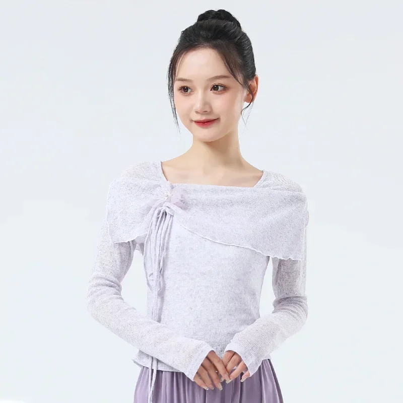 ملابس ممارسة ملابس الرقص النسائية الحديثة الجديدة للجسم للبالغين للتدريب اليومي بياقة مربعة وزهرة الرقص الكلاسيكي