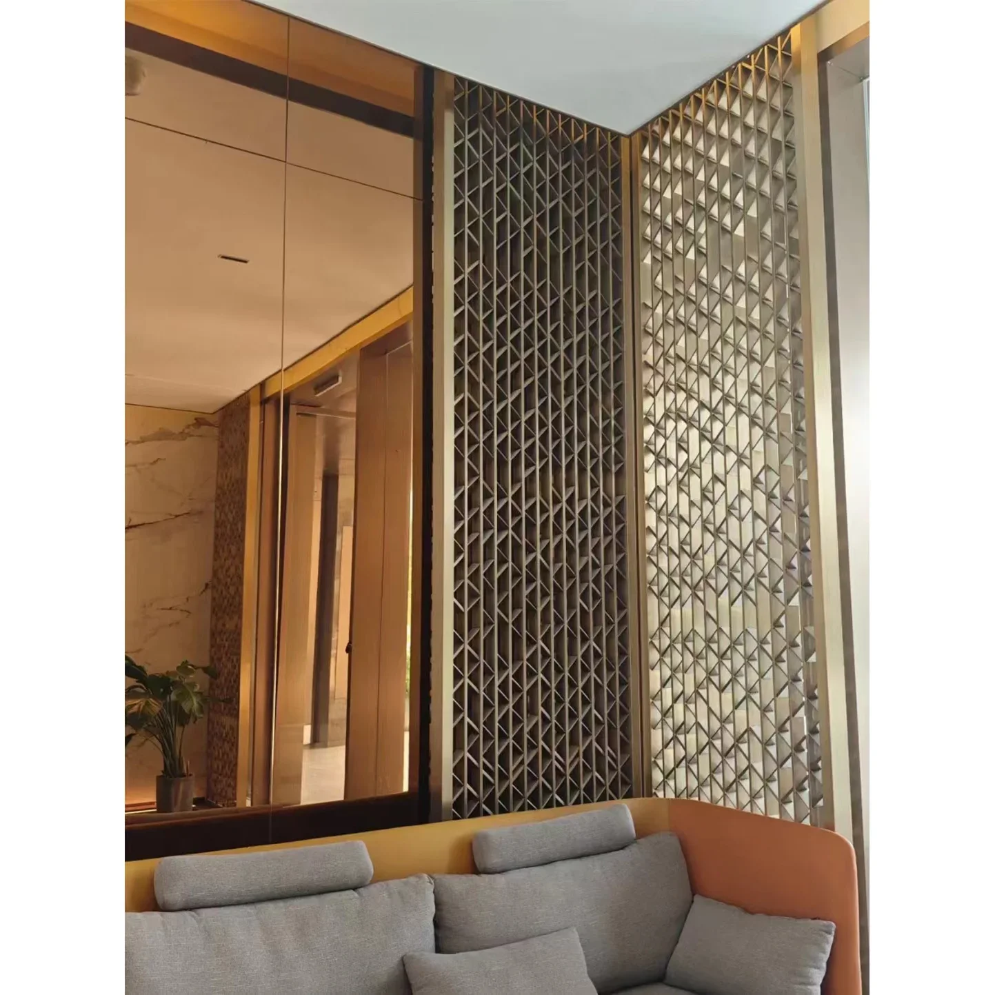 Modern Art Themed Indoor Hall Room Divider Stainless Steel Screen Partition Unique Laser Cut Design Functions Hanging Metal