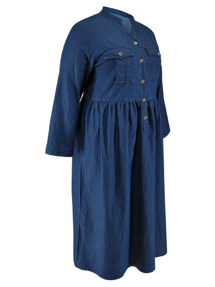 Wmstar Plus Size Denim Dresses for Women Clothes Button Solid Long Fashion Casual Elegant New Long Dress Wholesale Dropshipping