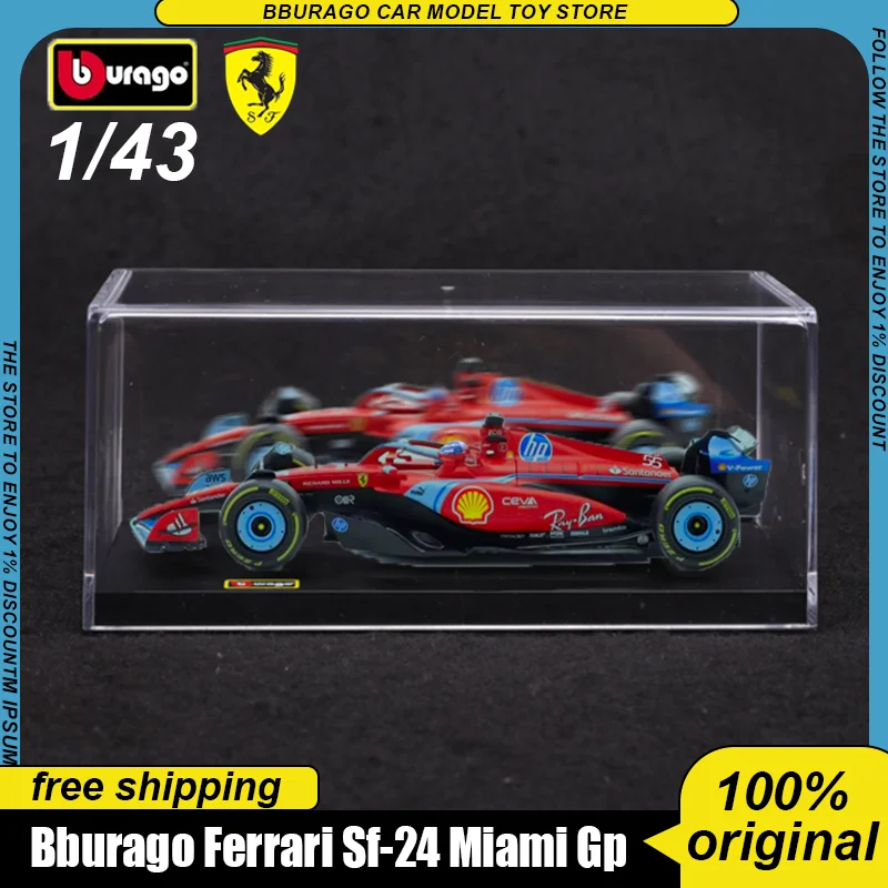 New 2024 Bburago F1 1:43 Ferrari Sf-24 Miami Gp Alloy Miniature Diecast Model Formula 1 Ferrari #16 #55 Custom Toys Kids Gift