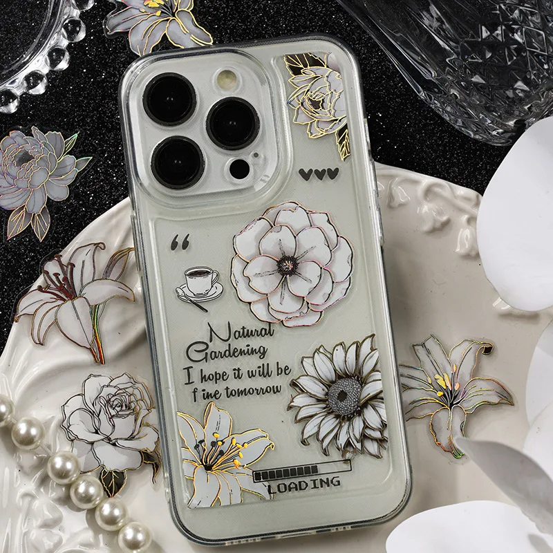 ملصقات زهور مخططة باللون الذهبي/الفضي المجسم - شارات لامعة فاخرة لرفع أي مجلة أو مشروع حرفي