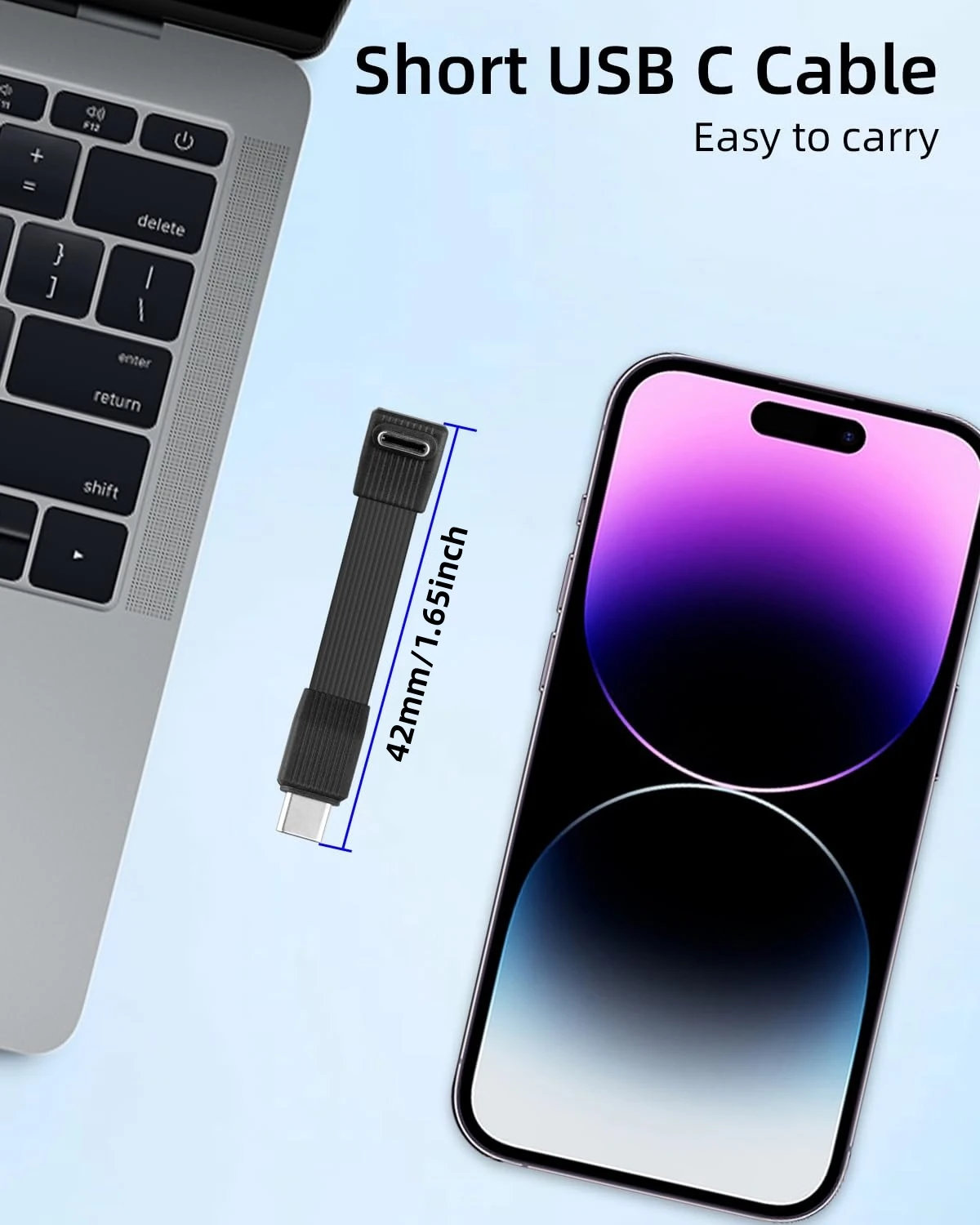 Short USB C Cable 1.65inch/42mm, 80Gbps+240W PD Fast Charging+8K@60Hz 90 Degree Type C Male to Male Cable for Power Bank Phone - view 5