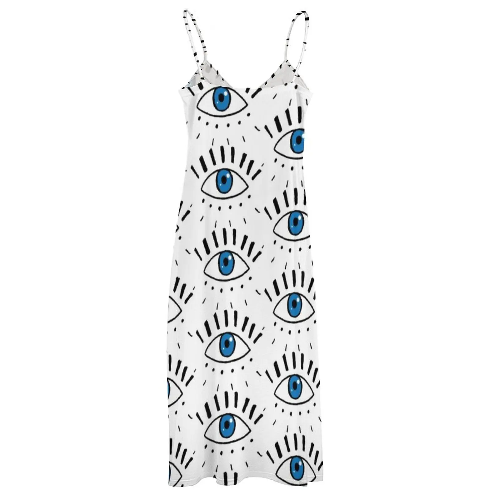 Dark Blue Eyes Dress Sketchy Eye Design Eyeball Vintage Maxi Dress Street Style Boho Beach Long Dresses Strap Print 3XL 4XL 5XL