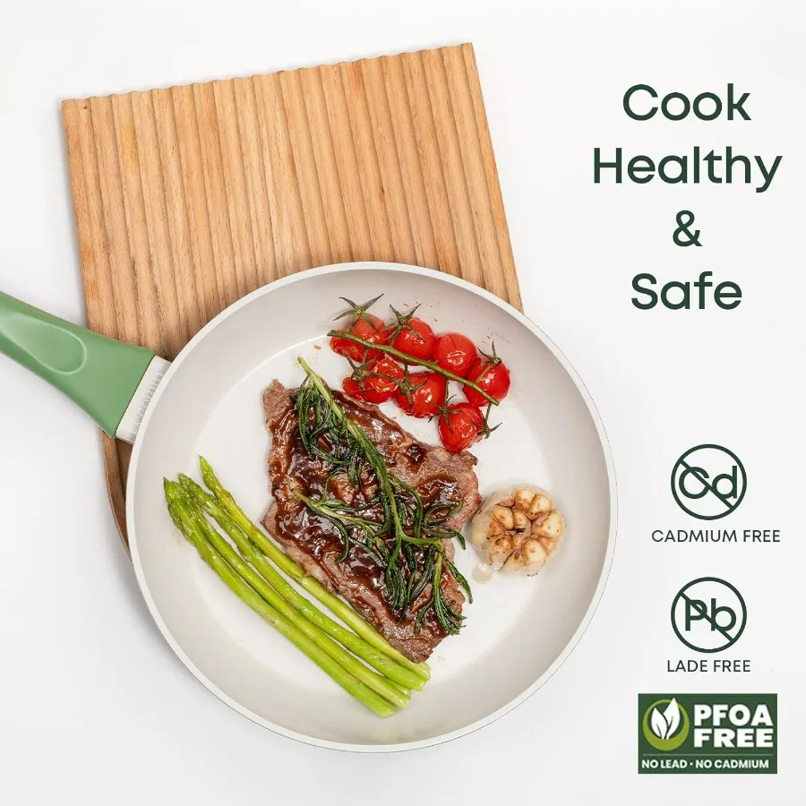 طقم أواني ومقالي مكون من 10 قطع، طقم أواني طهي غير لاصقة، طقم أواني طهي صحية من السيراميك غير سامة مع شركة He