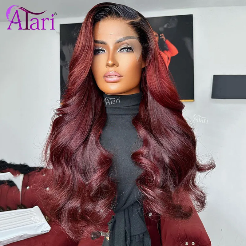 

Black Roots Burgundy Red Body Wave Human Hair Wigs Transparent 13x4 13x6 Lace Frontal Brazilian Hair Wig Pre Plucked Closure Wig