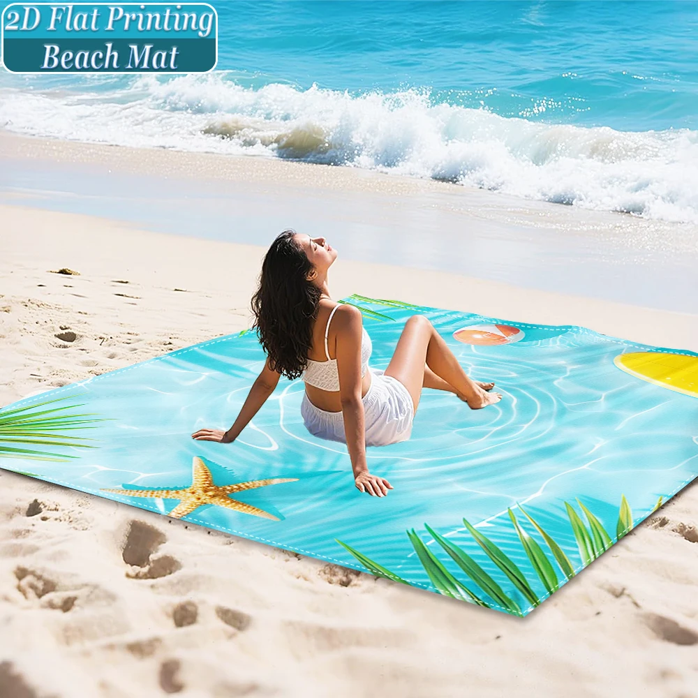 1-Piece Set, Summer Outdoor Beach Mat, Includes 4 Ground Stakes, Unique Printed Design, Fade-Resistant, Lightweight, Quick-Drying, Easy to Carry, Windproof and Sandproof, Fashionable and Trendy Outdoor Activity Decoration, Suitable for Beach, Camping, Picnics, Parties