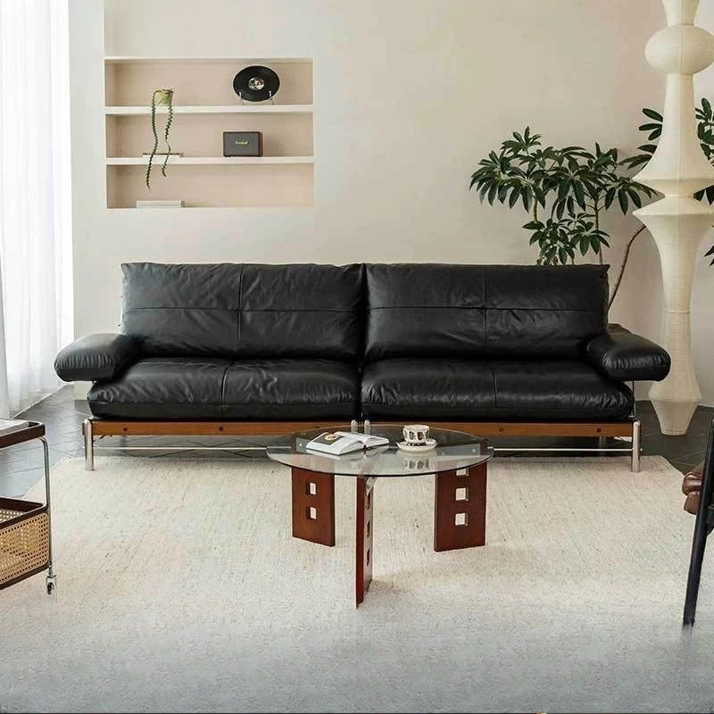 Bauhaus leather boundless sofa antique living room straight row black module sofa 2026 new solid wood sofa