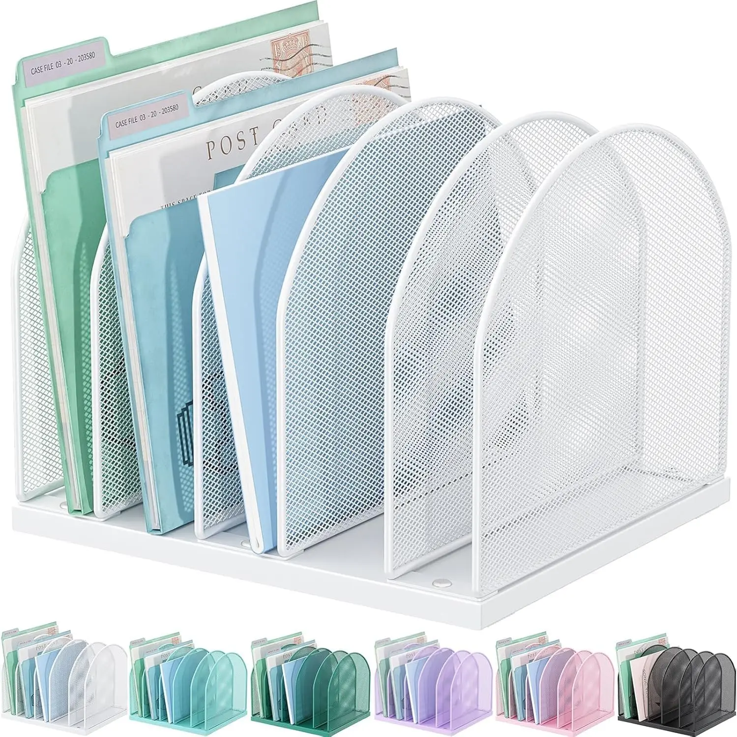 

Desktop File Organizer with 5 Compartments, Paper Organizer for Office Supplies, Upright Style White