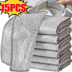 15/1PC Non-Scratch Wire Dishcloth Multipurpose Steel Wire Dishes Washing Rags Kitchen Pan Cleaning Cloth Non-stick Oil Towels