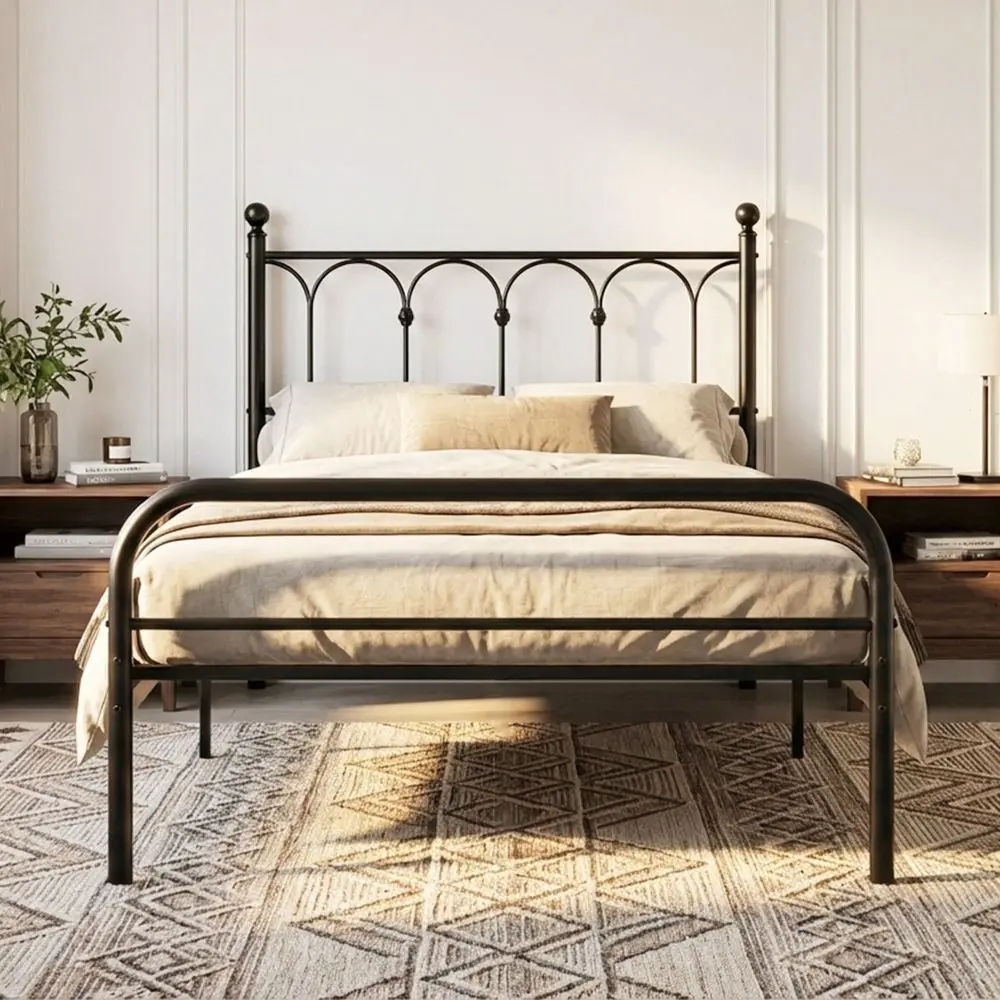 Metal Platform Bed Frame With Rounded Base Protective Footpads, Underbed Storage, No Box Spring Needed For Bedroom