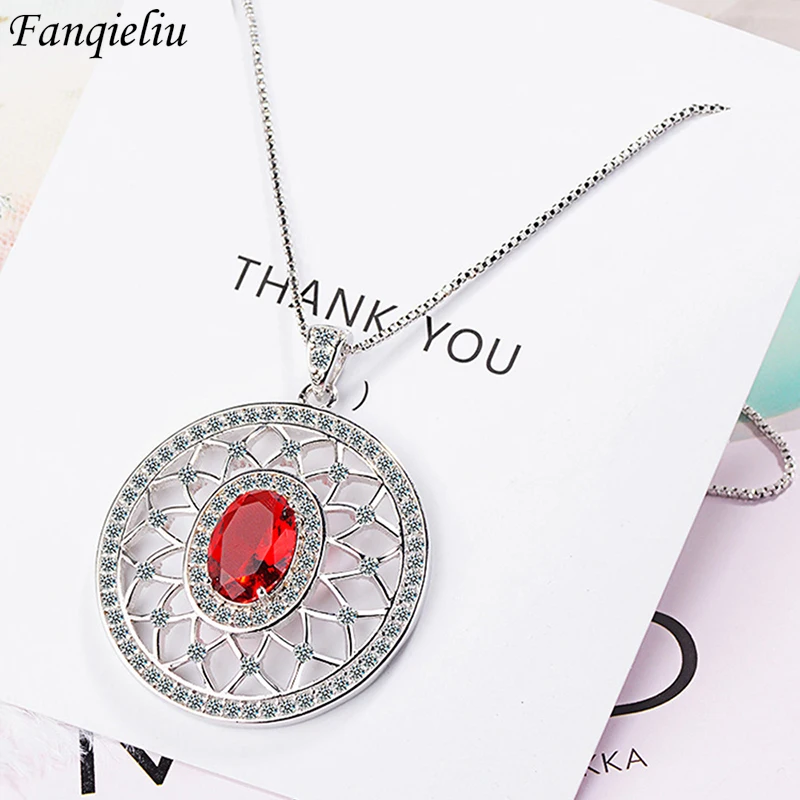 

Fanqieliu S925 Stamp New Woman's Pendant Necklace Vintage Flower Crystal Sweet Chain Luxury Jewelry Gift For Girl FQL20490