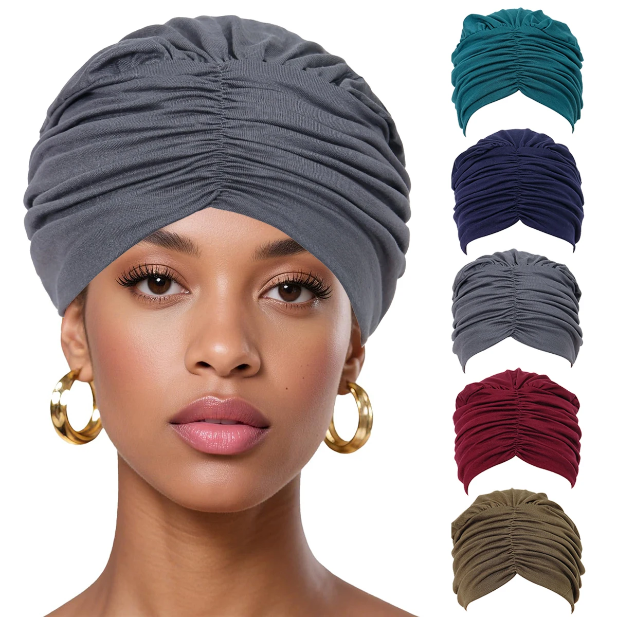 

Новая модная женская хиджаб-шапка 2026 года: мягкий эластичный тюрбан с эффектом мятой ткани, однотонная индийская шапка, мусульманский женский головной убор