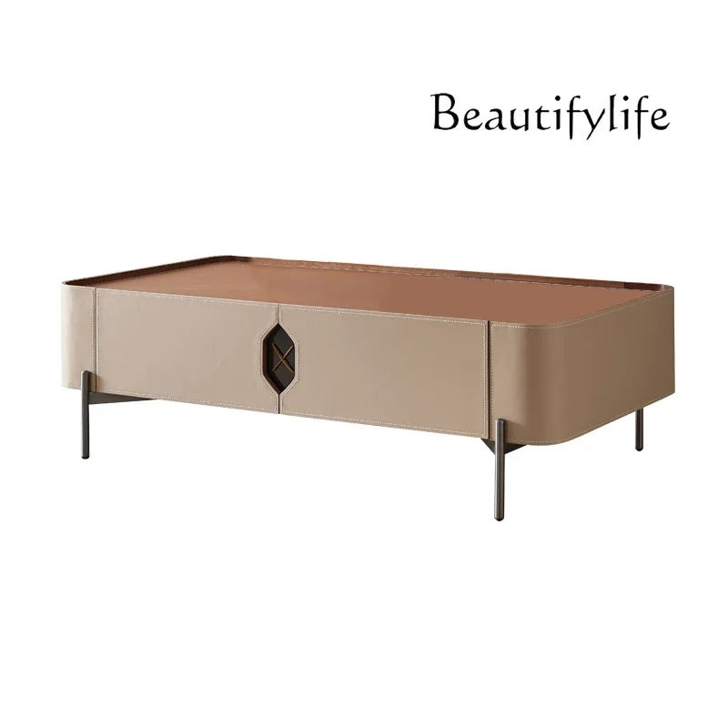 

LJYFTavolino minimalista italiano leggero di lusso piccolo appartamento di fascia alta creativo in pelle di design semplice casa