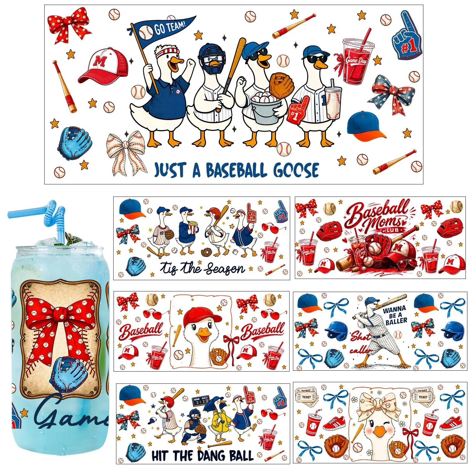 New design baseball game day UV DTF Sticker waterproof DIY Decals 3D transfers uvdtf stickers 16oz uv dtf cup wraps for Glasses