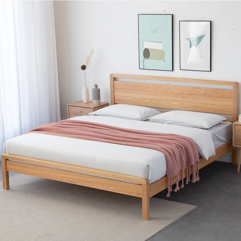 

Log tenon soft bag bed simple bedroom furniture small apartment solid wood bed