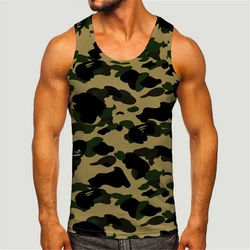 Men's Camoufiage Casual Sportwear Tees Summer Sleeveless 3D Camo Print Solider Vest Fitness Daily Oversized Male Tactic Tops