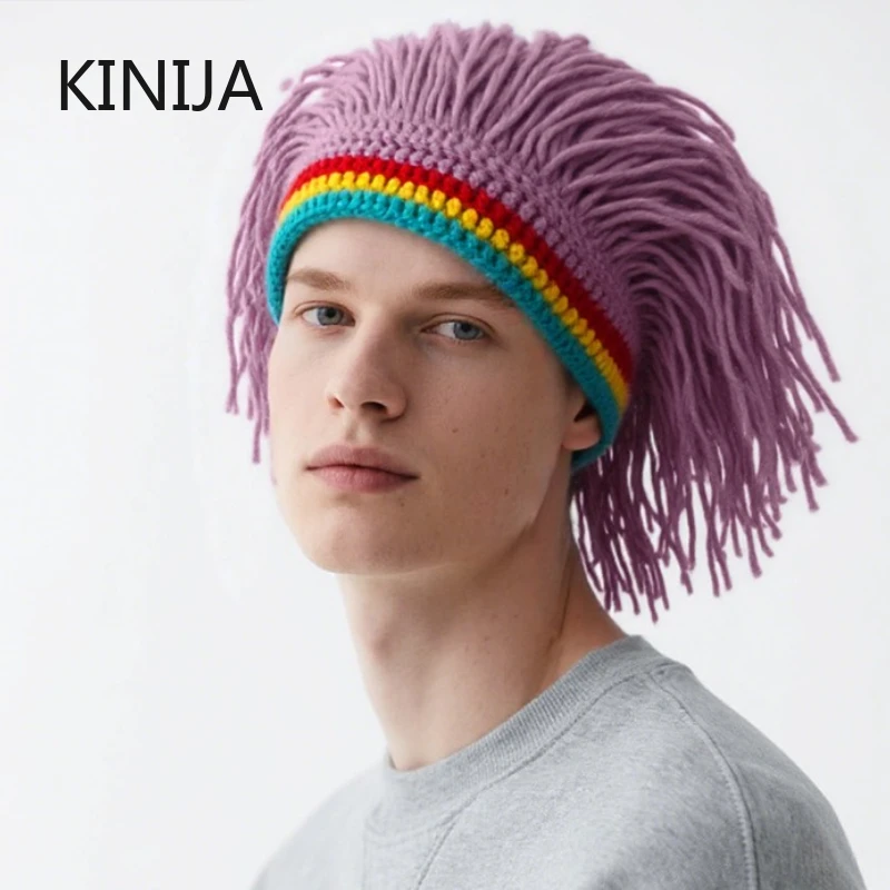 Reggae Dreadlocks Beanie Men's Cap Hip Hop Cap Handmade Crochet Winter Gorro Halloween Gifts Funny Party Stretchy Pullover Cap