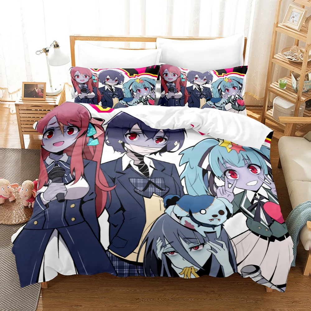 Hot Cartoon Zombie Land Saga Themed Bedding Kit Breathable Zipper Duvet Cover Pillowcases Cozy Home Bedroom Decoration