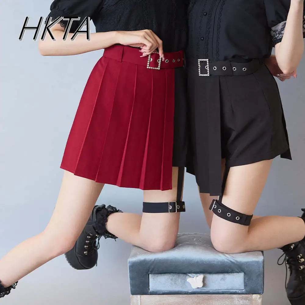 Japanese Summer Personality Short Skirt Preppy Style Student JK Girl Belt Waist Pleated Skirt Fake Two Pieces Splicing Pantskirt