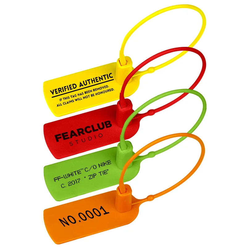 100Pcs Custom Logo Disposable Anti-tamper Plastic Security Seals Hang Tags for Clothing Shoes 200mm 7.8\