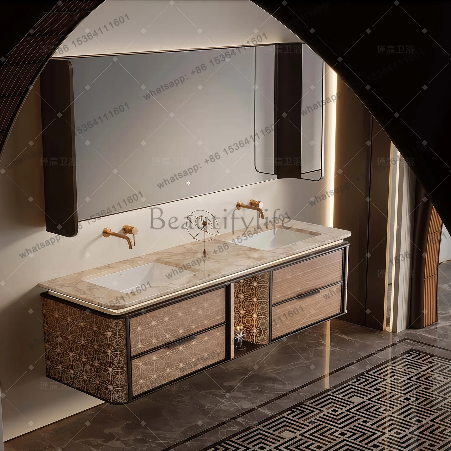 High-end customized Italian double basin Xingchen bathroom cabinet combination bathroom washstand