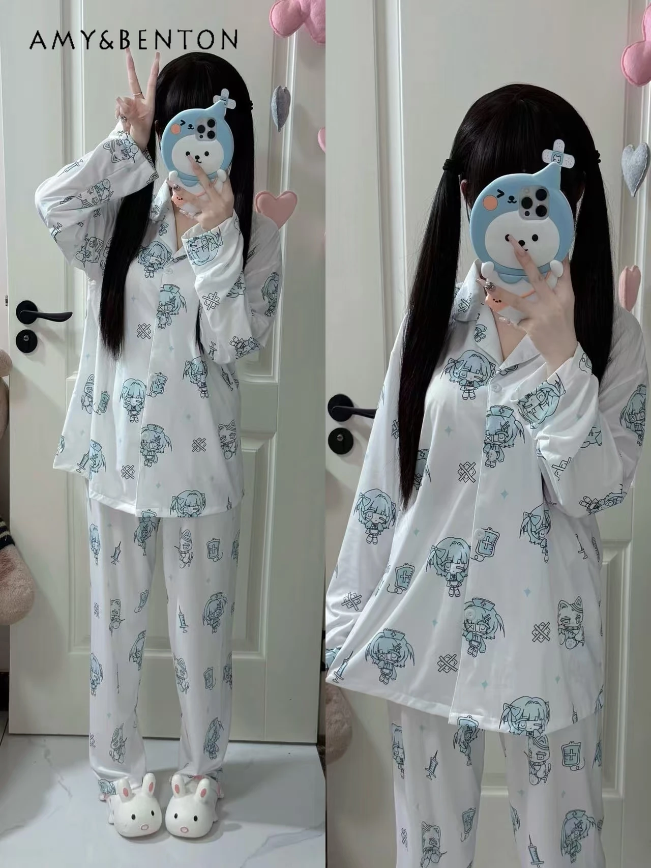 الأصلي المائية اليابانية أنيمي طباعة لينة مريحة منامة ثقافة فرعية ثنائي الأبعاد طويلة الأكمام السراويل الطويلة مجموعة Kawaii