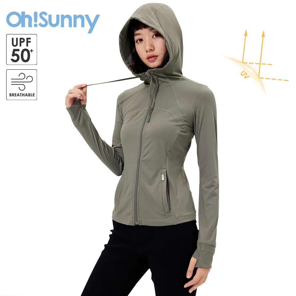 OhSunny Running Jackets Quick Dry Anti-UV UPF50+ for Women Summer Sportswear Breathable Slim Long Sleeves Hand Covers Coats