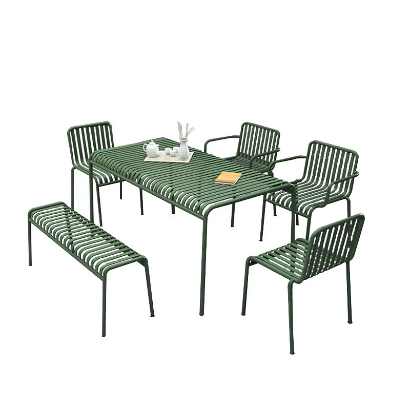 

Simple outdoor wrought iron combination courtyard balcony rest arrangement bench backrest kit free table and chair outdoor