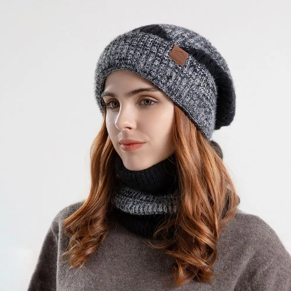 Fashion Thicken Soft Hat Scarf Set Fleece Lined Windproof Coldproof Neck Warmer Warm Beanie Hat for Autumn Winter