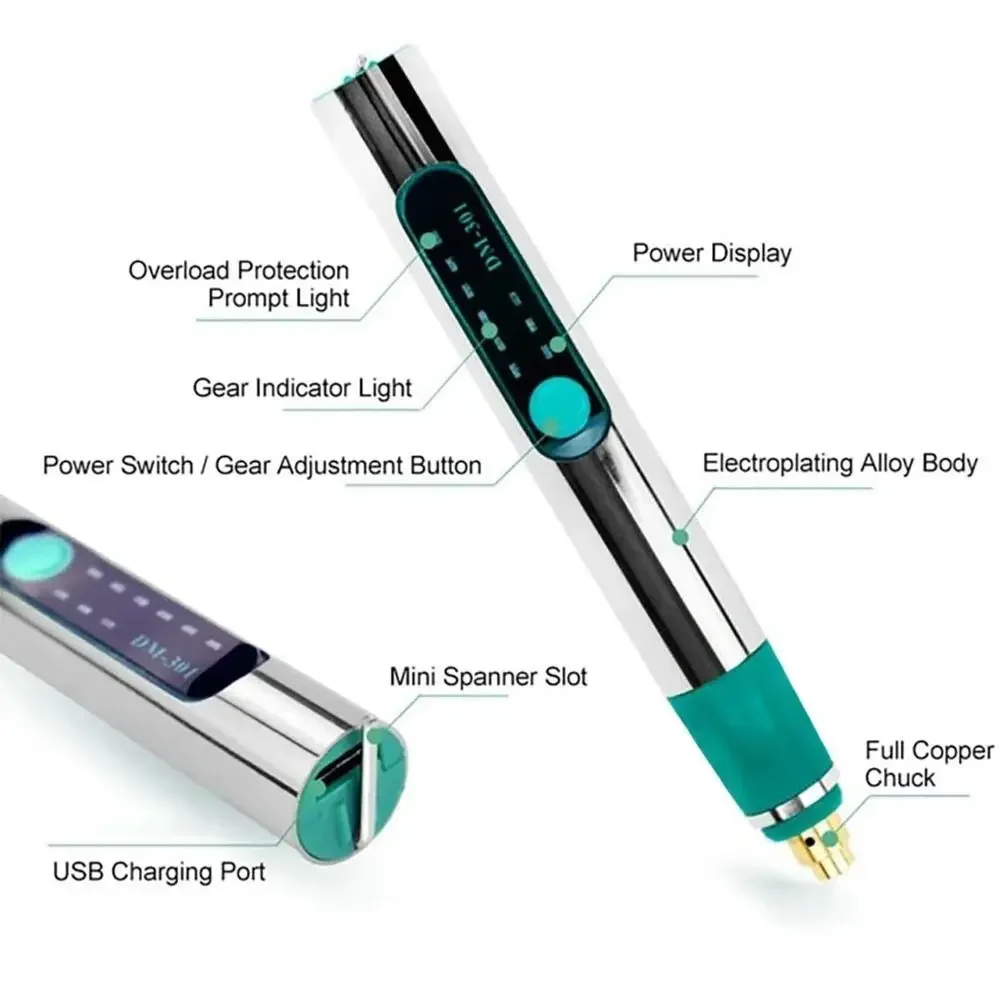 New DIY Carving Tool Electric Engraver Pen Handheld Rechargeable Jewelry Engraving Machine Anti-Slip Etching Pen for Metal Glass