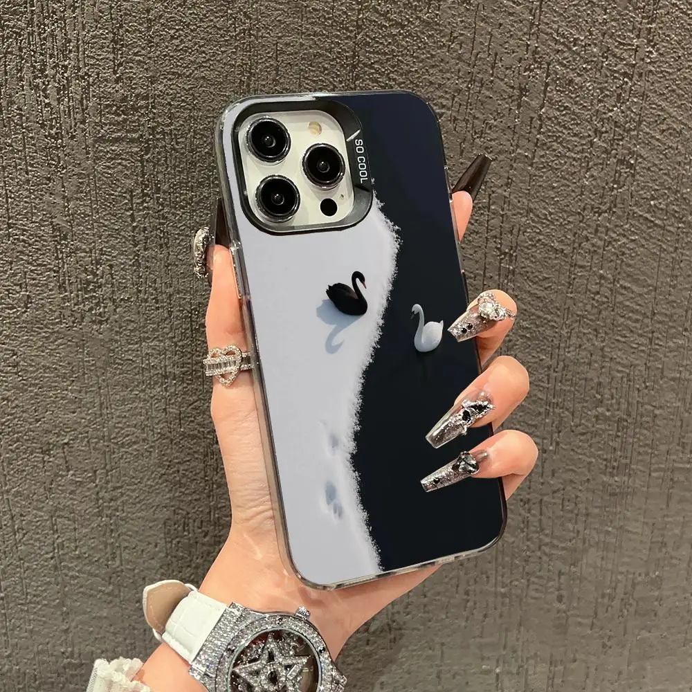 

Two swan pattern phone cases suitable for iPhone 16 17 15 14 13 12 11 Pro/Max/Plus anti drop and shockproof back cover