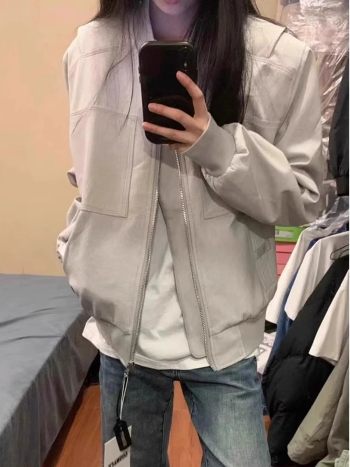 

ay ort Men's Pilot Jaet American Cleanfit Heavyweight Workwear Baseball Sle Zipper Closure Long Sve Loose Fit Coat