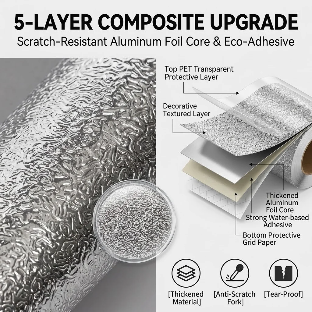 Self Adhesive Aluminum Foil Kitchen Backsplash Sticker Oil Resistant Heat Resistant Wallpaper Peel Stick Countertop Renovation