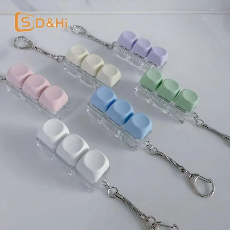LED Button Keycap  Keychain Macaron Colors 4 Keys Keyboard Decompression Toys DIY Keyboard Keychain Toys For To Relief