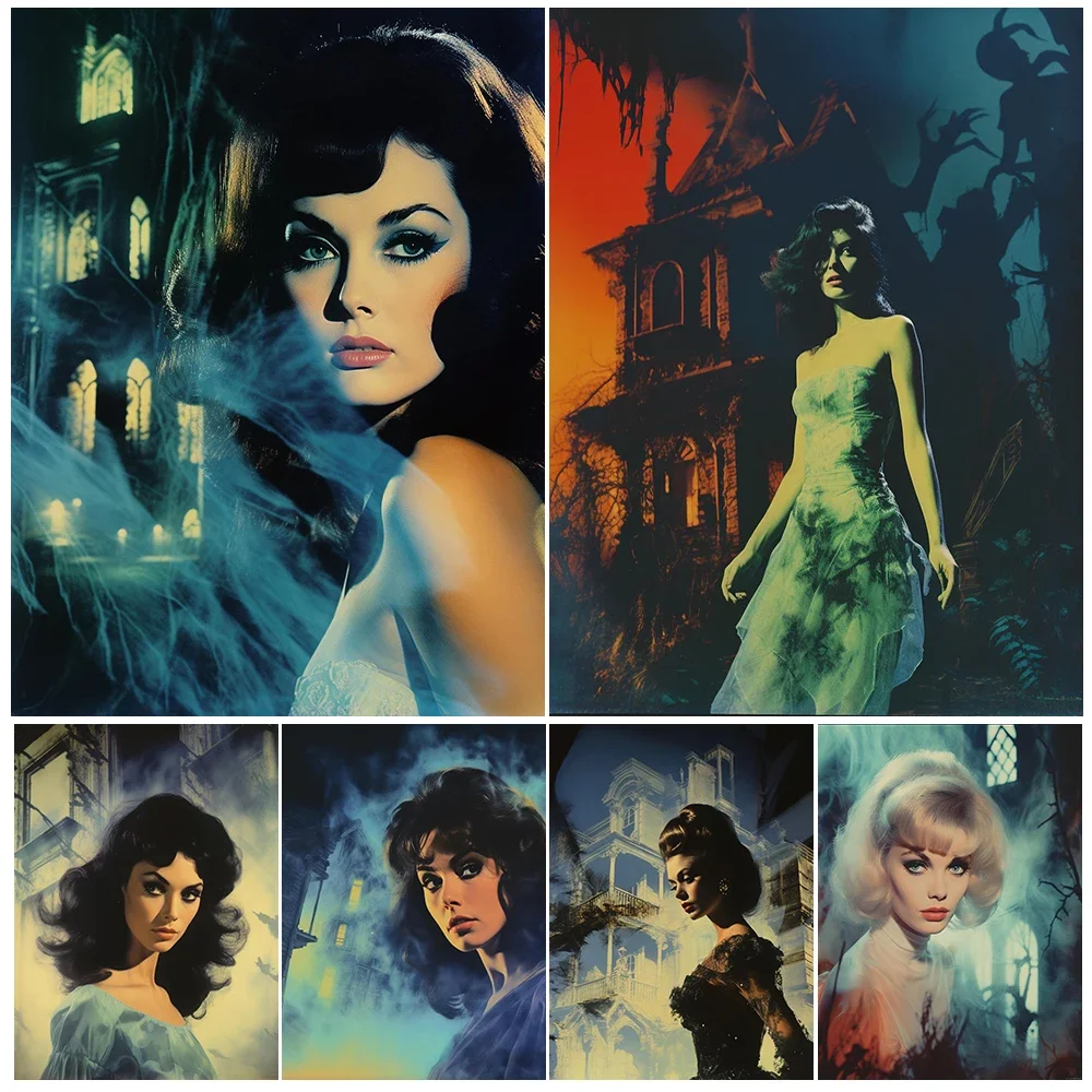 

The Beauty In The Castle Thriller Movies Poster Print,Vintage Decor For Living Room,Mysterious Girl Retro Wall Art Canvas Print
