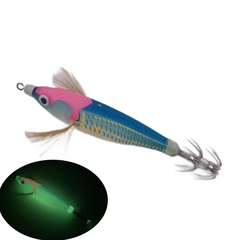 10cm/10g Luminous Octopus Shrimp Cuttlefish Squid Wood Shrimp Squid Hook EGI Jigging Lure Fishing Octopus lure Bait