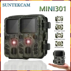 2PCS Mini301 24MP Mini Trail Hunting Camera Wildlife Hunter Cameras 1080P Forest Animal Cam Photo Trap Surveillance Tracking