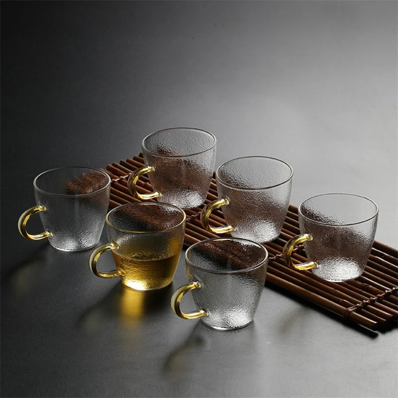 6pcs/Lot 110ml Hammer Pattern Small Glass Tea Cup Handmade Tea-sipping Cup Kungfu Teacup Beer Coffee Drink Cup Drinkware