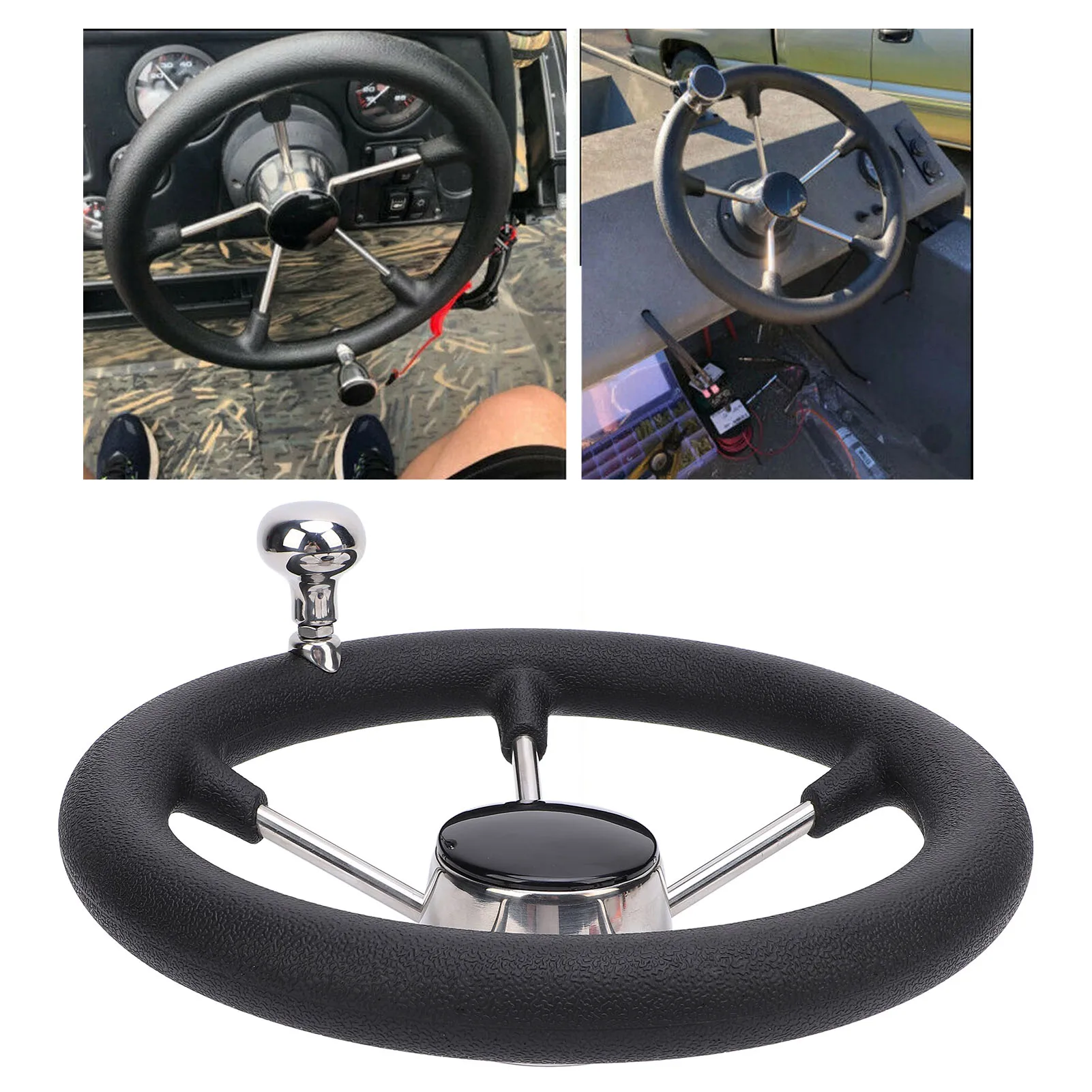5 Spoke Yacht Steering Wheel 304 Stainless Steel 11in Boat Steering Wheel Foam Grip Smooth Control for 3/4 inch Tapered Shaft