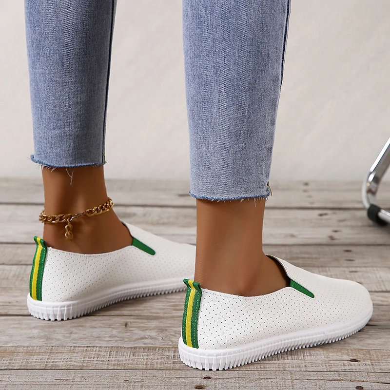 Zapatos planos de piel sintética blanca para mujer, mocasines cómodos de suela suave, informales, para primavera y verano