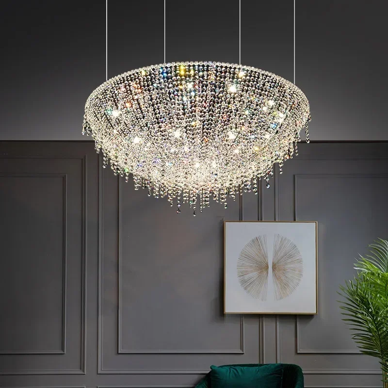 Art Deco K9 Crystal Series Moon Boat LED Dimmable Chrome Chandelier Lighting Suspension Luminaire Lampen For Living Room